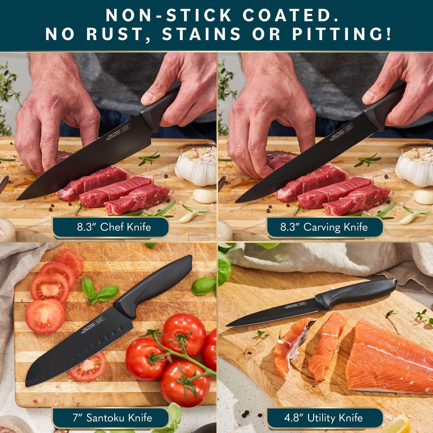 Home Hero 20 Pcs Kitchen Knife Set, Chef Knife Set & Steak Knives - Professional Design Collection - Razor-Sharp High Carbon Stainless Steel Knives with Ergonomic Handles (20 Pcs - Black)