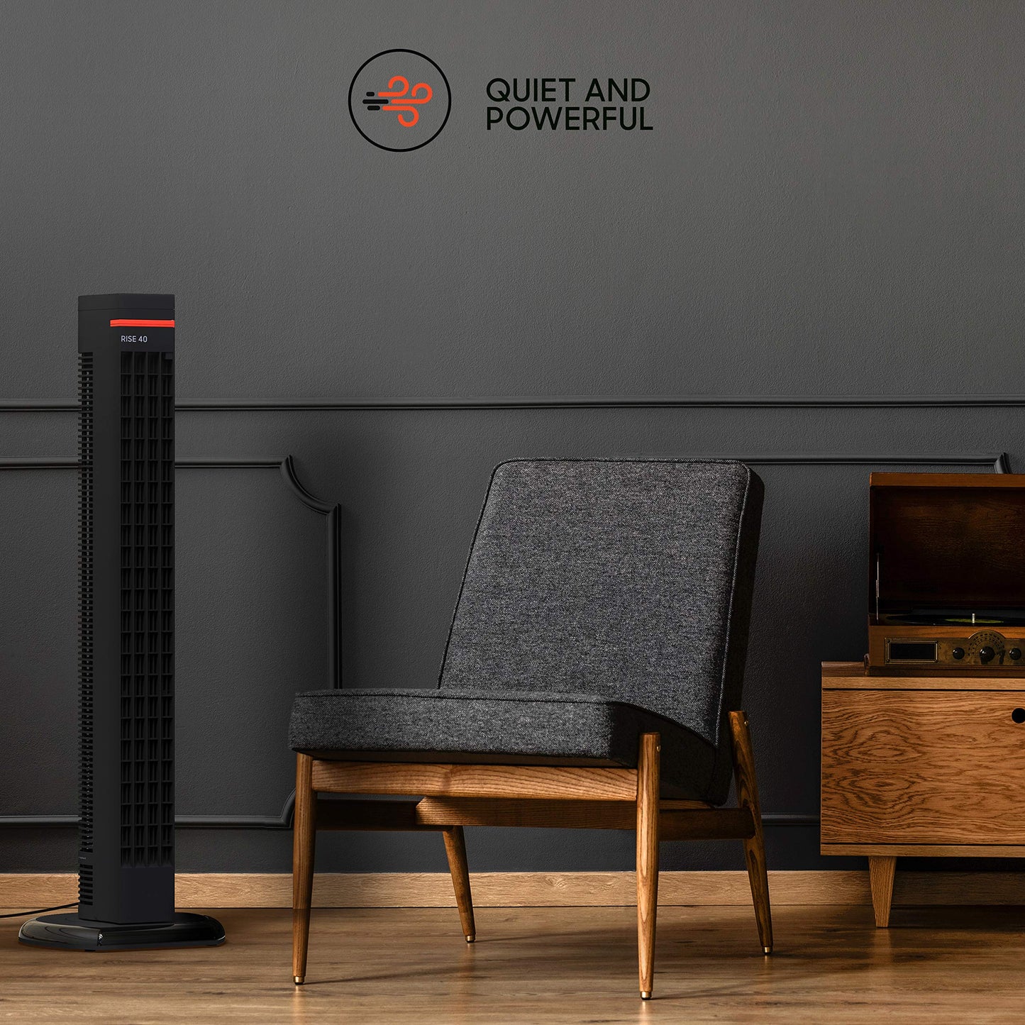 Sharper Image RISE 40 Oscillating Tower Fan with 4 Speeds, Remote Control, Black