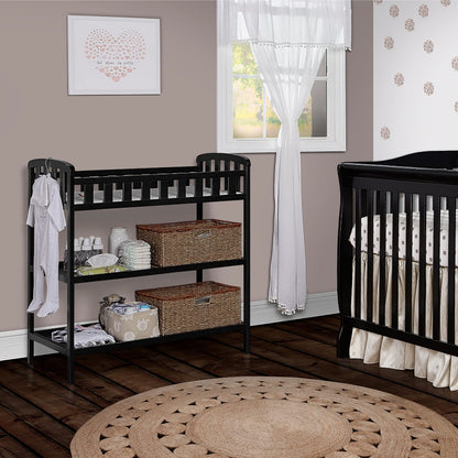 Dream On Me Emily Changing Table In Black, Comes With 1" Changing Pad, Features Two Shelves, Portable Changing Station, Made Of Sustainable New Zealand Pinewood