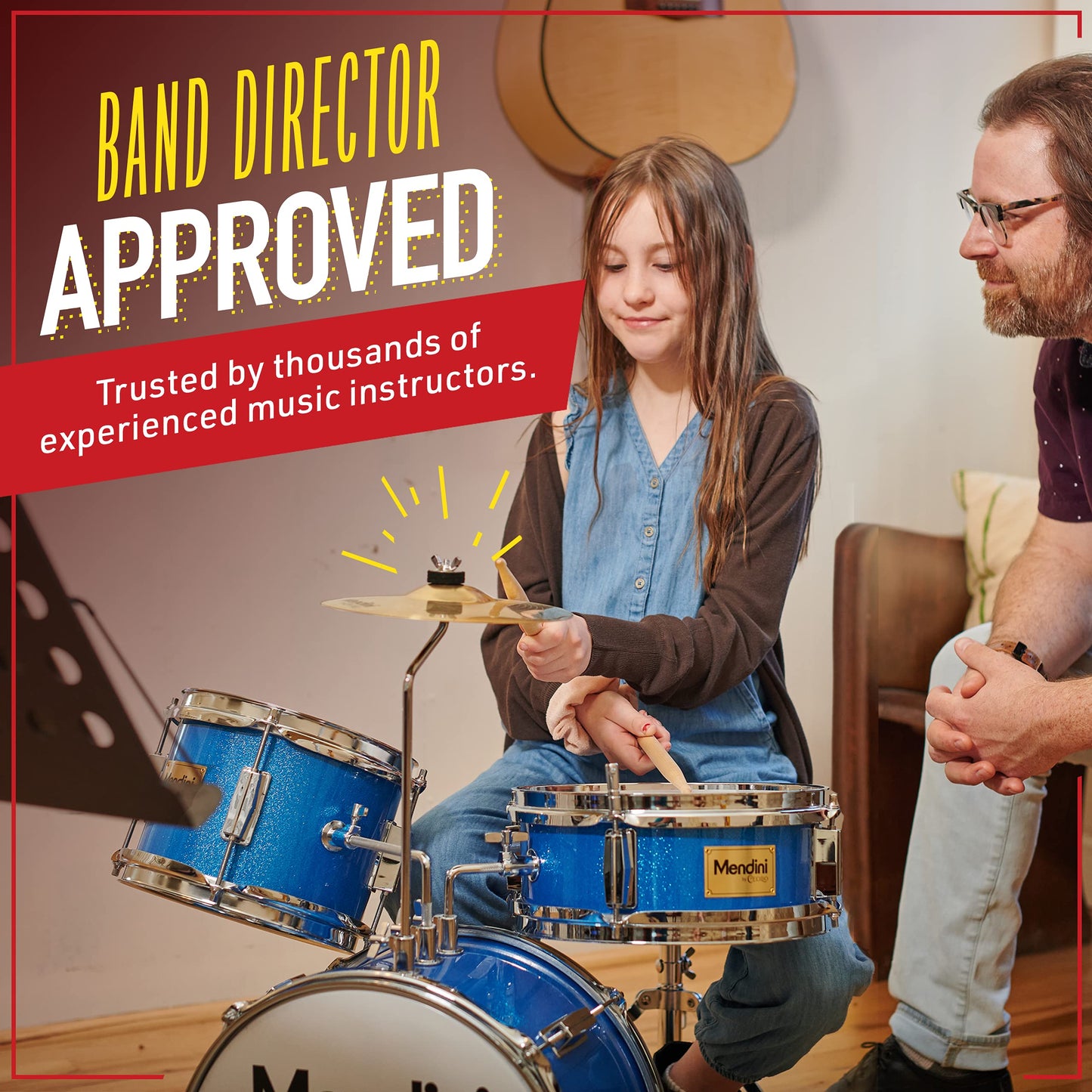 Mendini By Cecilio Kids Drum Set - Junior Kit w/ 4 Drums (Bass, Tom, Snare, Cymbal), Drumsticks, Drum Throne - Beginner Drum Sets & Musical Instruments