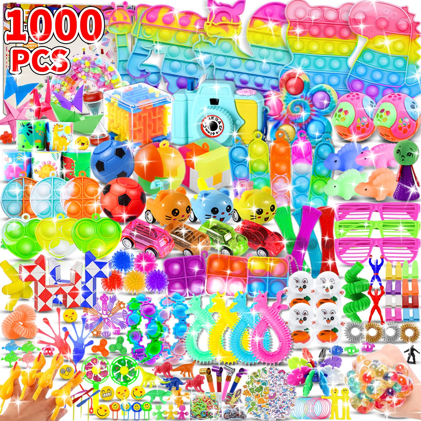 1000pcs Party Favors for Kids, Fidget Toys Pack, Stocking Stuffers, Birthday Gift Toys, Prize Box, Treasure Box, Goodie Bag Stuffers,Carnival Prizes