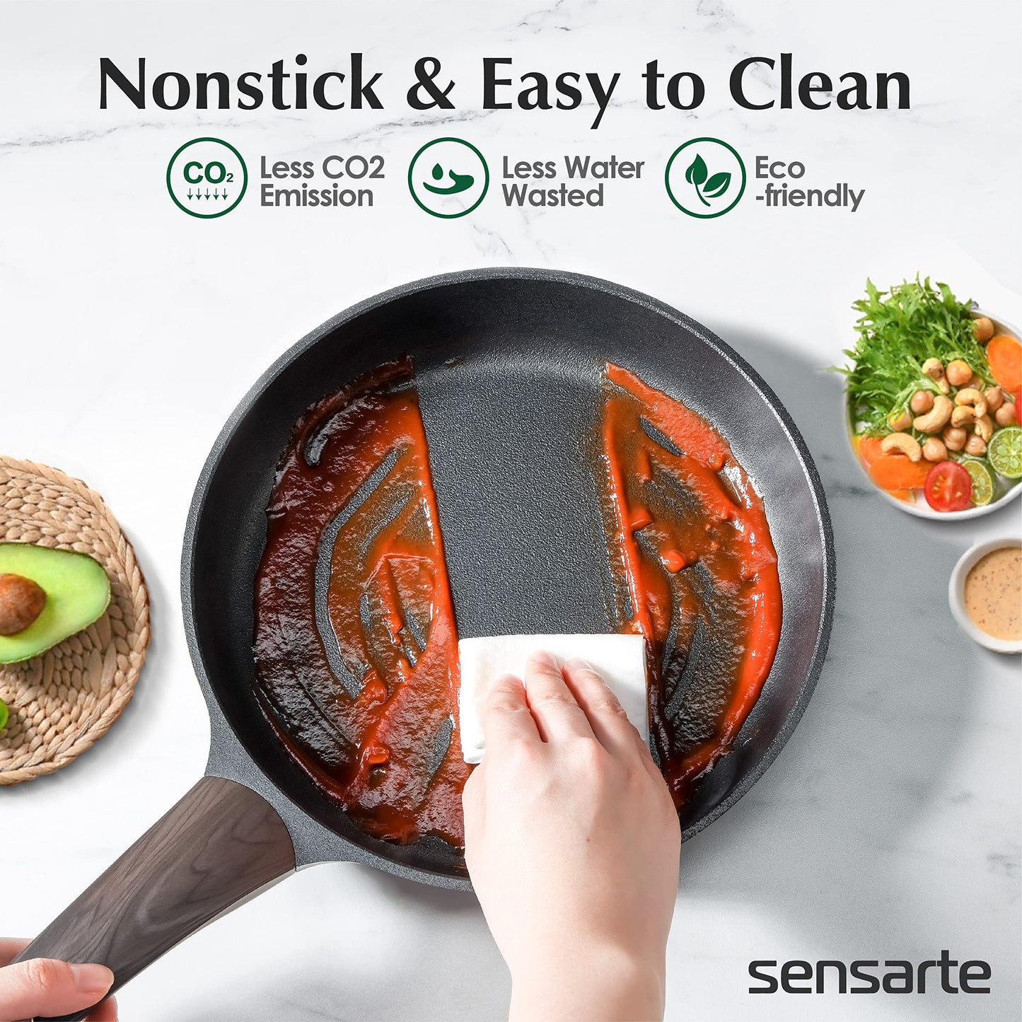 SENSARTE Pots and Pans Set Nonstick, 14 Pcs Induction Kitchen Cookware Sets, Non-toxic Non Stick Cooking Set with Frying Pans Set & Saucepan, PFOA PFOS APEO Free, Black