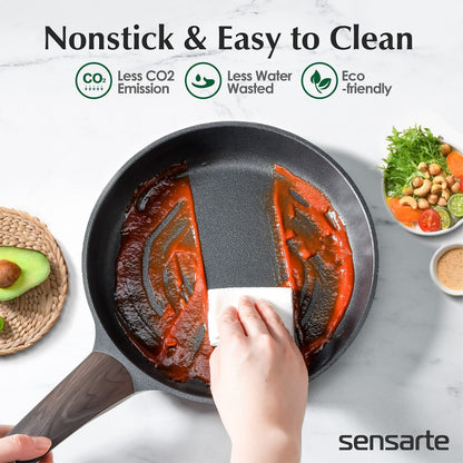 SENSARTE Pots and Pans Set Nonstick, 14 Pcs Induction Kitchen Cookware Sets, Non-toxic Non Stick Cooking Set with Frying Pans Set & Saucepan, PFOA PFOS APEO Free, Black