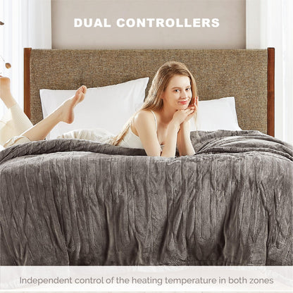 Degrees of Comfort Washable Heated Blanket for Twin Size Bed, UL-Certified Heater Blankets, Auto Shut Off | Machine Washable | Grey, 62x84
