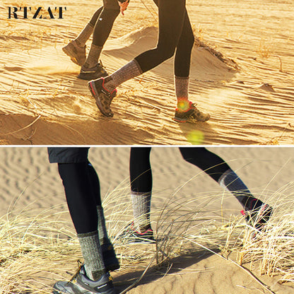 RTZAT Mens 50% Merino Wool Ankle Work Hiking Camping Cushioned Premium Thermal Thick Crew Socks, Medium, 4 Pairs, Black