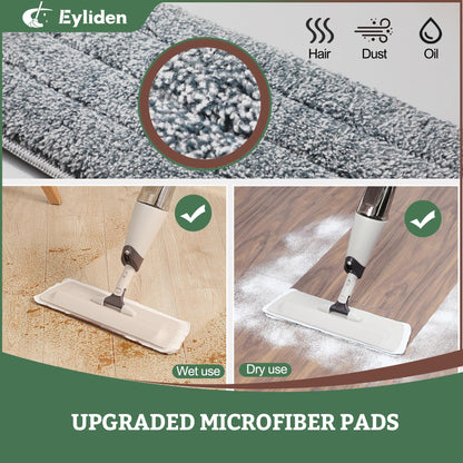 Eyliden Spray Mop, Mops for Floor Cleaning with 2pcs Microfiber Reusable Pads and 22 oz Bottle, Wet Jet Flat Mop for Wood Hardwood Laminate Ceramic Tiles Floor Cleaner Tools
