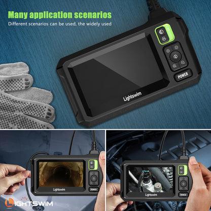 Lightswim Industrial Endoscope Inspection Camera, 4.3" IPS Borescope Sewer Camera with Handheld IP67 Waterproof Snake Camera with 8 LED Lights 16.5FT Semi-Rigid Cable